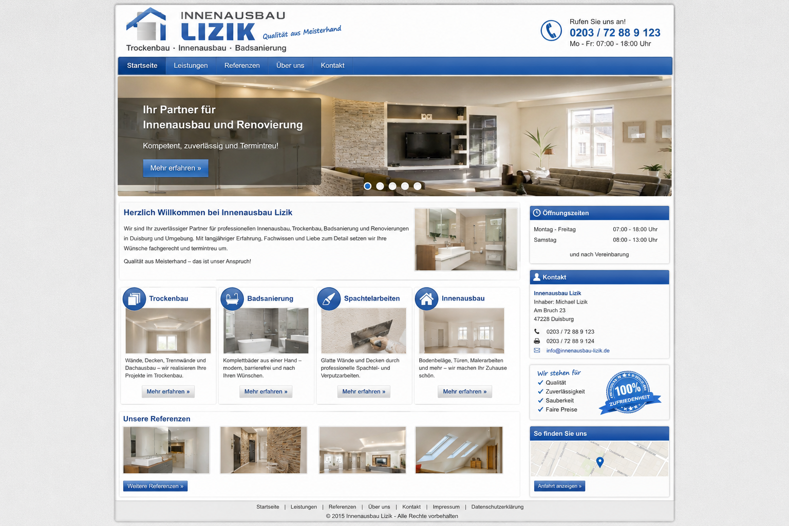 Innenausbau Lizik – alte Website aus 2015